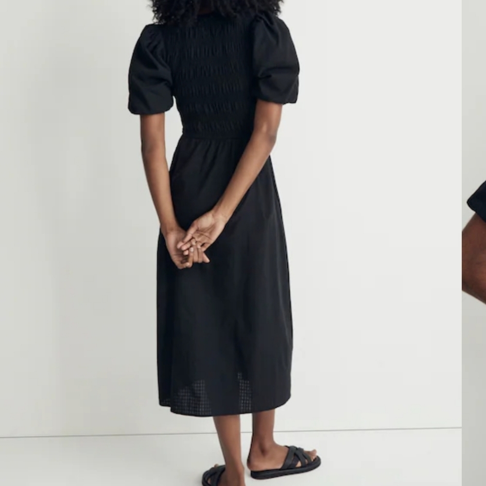Madewell Lucie Puff Sleeve Cotton Midi Dress Black Size 6 - Picture 3 of 10